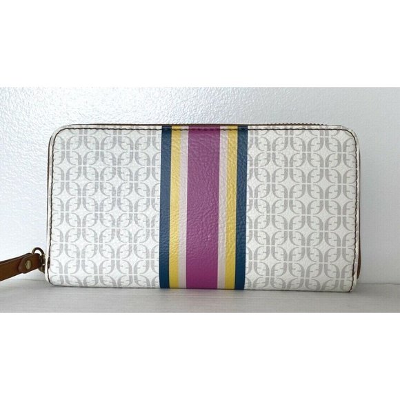 New Fossil Jori zip clutch wristlet RFID wallet Pink Stripe - Picture 2 of 6